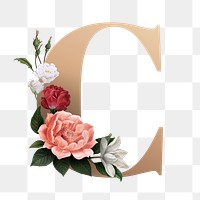 Classic and elegant floral alphabet font letter C transparent png