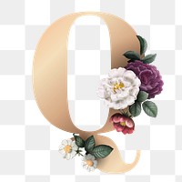 Classic and elegant floral alphabet font letter Q transparent png