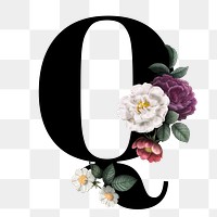 Classic and elegant floral alphabet font letter Q transparent png