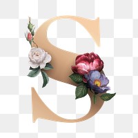 Classic and elegant floral alphabet font letter S transparent png