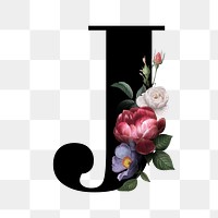 Classic and elegant floral alphabet font letter J transparent png