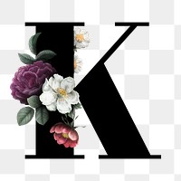 Classic and elegant floral alphabet font letter K transparent png