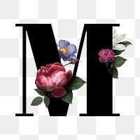 Classic and elegant floral alphabet font letter M transparent png