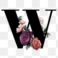 Classic and elegant floral alphabet font letter W transparent png