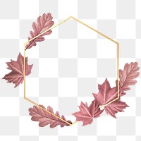 Pink leaves with hexagon frame design element