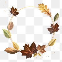Autumn leaves with golden round frame design element