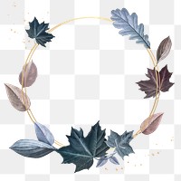 Blue leaves with golden round frame design element