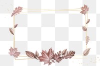 Pink autumn leaves with golden rectangle frame design element