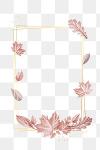 Pink autumn leaves with golden rectangle frame design element