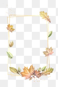 Autumn leaves with golden rectangle frame design element