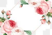 Pink cabbage rose pattern on a gold frame design element