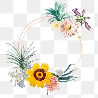 Round elegant floral frame png 
