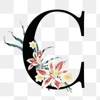 Letter C png vintage floral font