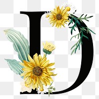 Elegant alphabet D png floral typography