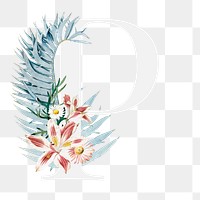 Elegant alphabet P png floral typography