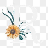 Letter R png vintage floral font