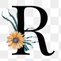 R png floral alphabet font set