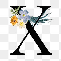 Letter X png vintage floral font