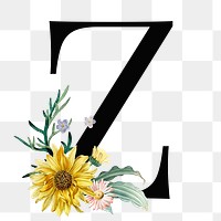 Elegant alphabet Z png floral typography