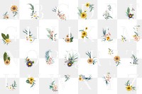 Png floral english alphabet set