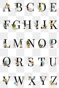 Flower alphabet png floral typography set