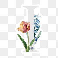 Flower decorated capital letter I sticker typography