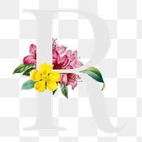 Flower decorated capital letter R typography