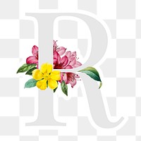 Flower decorated capital letter R sticker typography