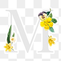Flower decorated capital letter M sticker typography