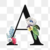 Flower decorated capital letter A sticker typography