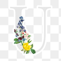 Flower decorated capital letter U sticker typography