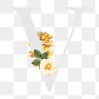 Flower decorated capital letter V typography
