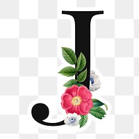 Flower decorated capital letter J sticker typography