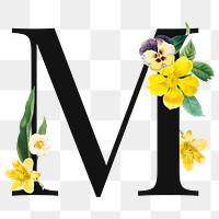 Flower decorated capital letter M typography