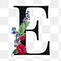 Flower decorated capital letter E sticker typography