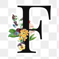 Flower decorated capital letter F sticker typography