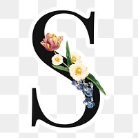 Flower decorated capital letter S sticker typography