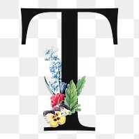 Flower decorated capital letter T typography