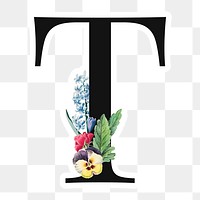 Flower decorated capital letter T sticker typography