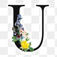 Flower decorated capital letter U sticker typography