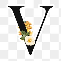 Flower decorated capital letter V sticker typography