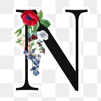 Flower decorated capital letter N sticker typography