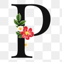 Flower decorated capital letter P typography