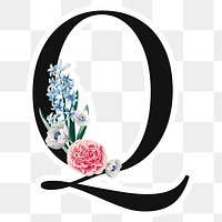 Flower decorated capital letter Q sticker typography