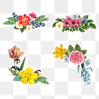 Colorful summer flowers sticker design element set