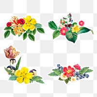 Colorful summer flowers sticker design element set