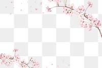 Pink cherry blossom flower branch border frame on transparent background