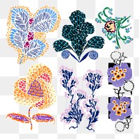 Flower png sticker, colorful vintage illustration set