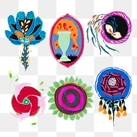 Vintage botanical png sticker, colorful art deco clip art set