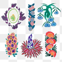 Vintage botanical png sticker, colorful art deco clip art set